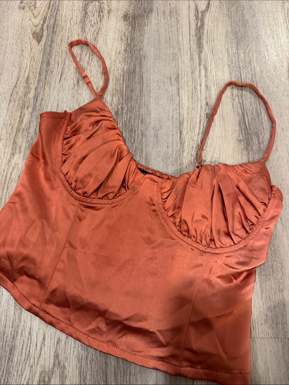 Satin Rust Orange Ruched Bust Crop Top